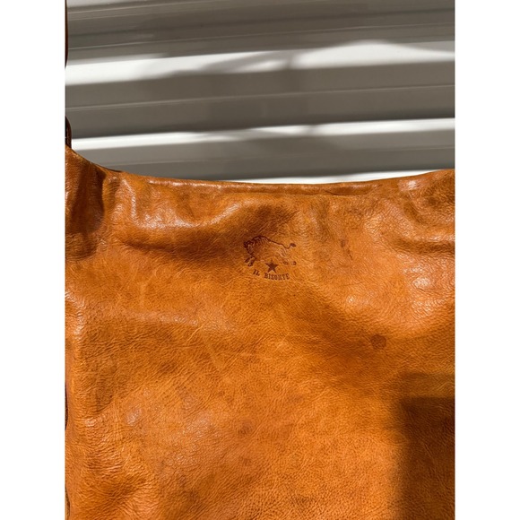 Il Bisonte Tan Leather Crossbody Bag Wanny Di Filippo Made in Italy Plaid Lining - Picture 2 of 7